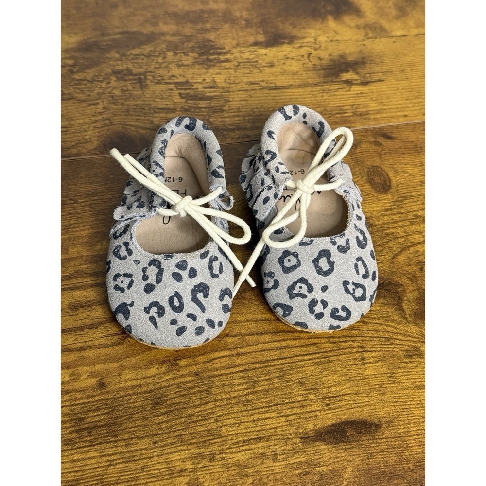 Monkey Feet Infant Gray Leopard Cheetah‎ Tie Moccasins 6-12 Months Baby Girl